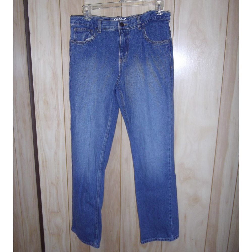 Cat & Jack Blue Adjustable Waist Relaxed Straight Mid Wash Boy Denim Jeans 18